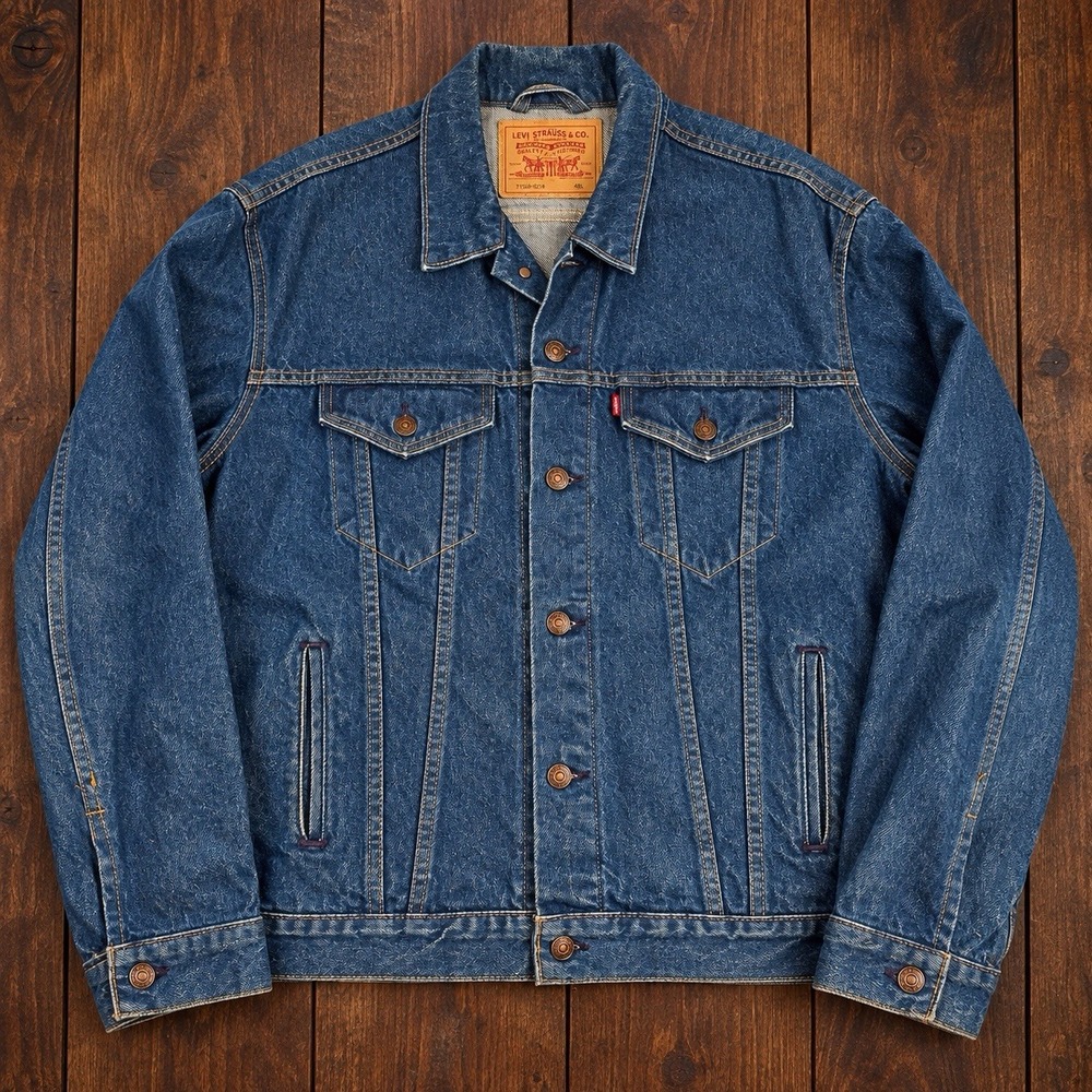 Vtg 80s Levis 71506 Denim Trucker Jacket Mens 48L Long Type 3 4Pkt Dark Wash USA